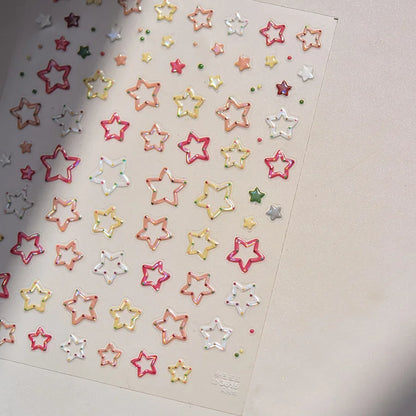 Grid Patterned Star Bowknot Cherry Polka Dot Line Colorful Geometric Five-pointed Star Adhesive Nail Art Sticker Manicure Decal