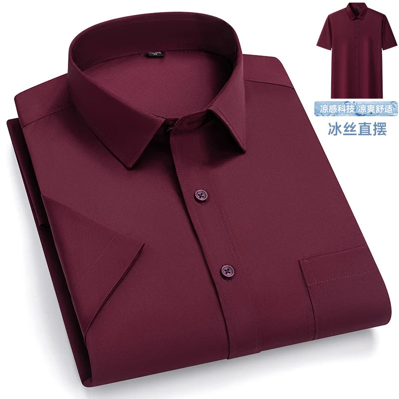 New Anti-Wrinkle Men Shirts Short Sleeves Dress Shirts For Men Slim Fit Camisa Social Business Blouse Pocket White Shirt S-7XL