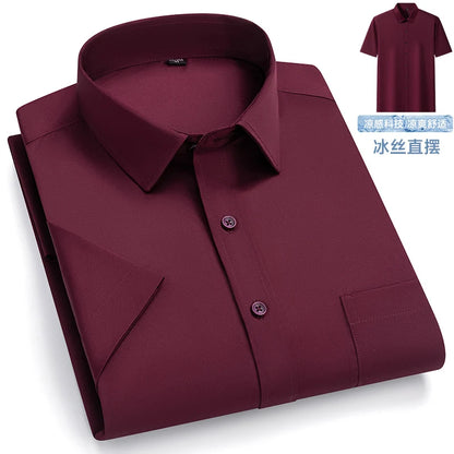 New Anti-Wrinkle Men Shirts Short Sleeves Dress Shirts For Men Slim Fit Camisa Social Business Blouse Pocket White Shirt S-7XL