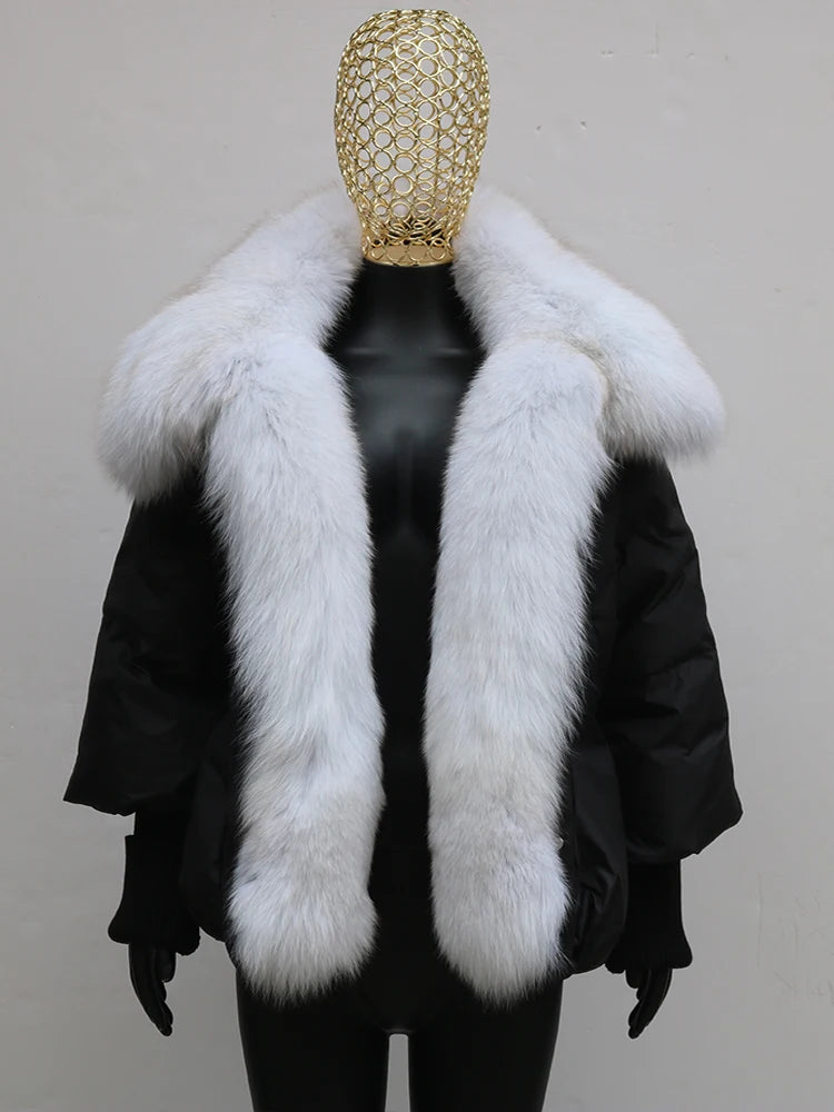 2024 Winter Women Warm Coat Oversized Real Fox Fur Collar Thick Luxury Outerwear New Fashion 90% Goose Down Jacket