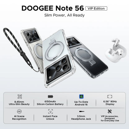 DOOGEE Note 56 VIP Edition Android 16 Smartphone 6150mAh Battery 24GB RAM (3+21) 64GB ROM 8.45mm Ultra Slim 90HZ mobilephones
