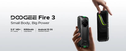 DOOGEE Fire 3 Rugged Phone 5.5" HD+ Display 12GB+64GB 8350mAh Battery 13MP Camera Widevine L1 NFC IP68 Android 15 Cell Phone