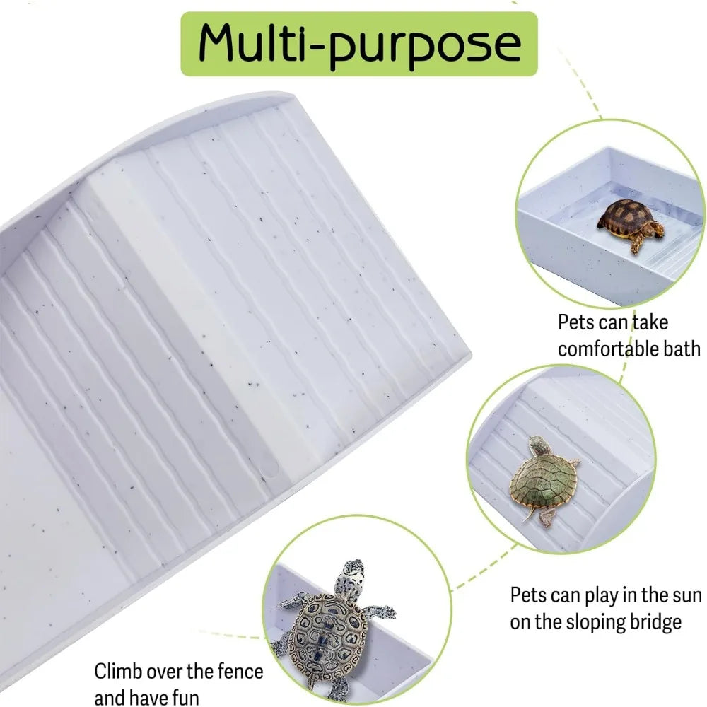 Reptile Bathing Pool Reptile Feeding Dish Water Bowl with Ramp Aquarium Ornament for Snake, Turtle, Bearded Dragon, Lizard Bath