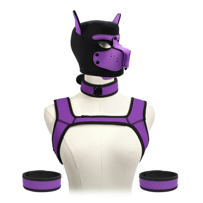 Pet Play Restraint Lingerie Set with Unisex Upper Body Harness Dog Hood Choker for Couple BDSM Fantasy Game Sex Toys