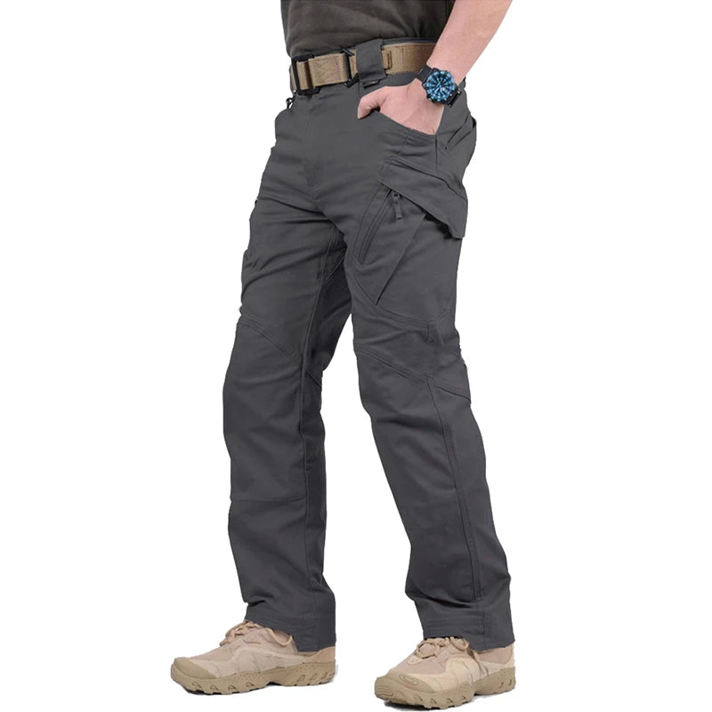 IX9 City Tactical Cargo Pants Men Stretch Cotton Work Military Pants Flexible Outdoor Army Combat Trousers with 9 Pockets