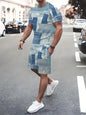 2025 Summer Men's Clothing Letter Print Short Sleeve Top Men's Elastic Waist Shorts 2-piece Set Plus Size T Shirts Shorts Set
