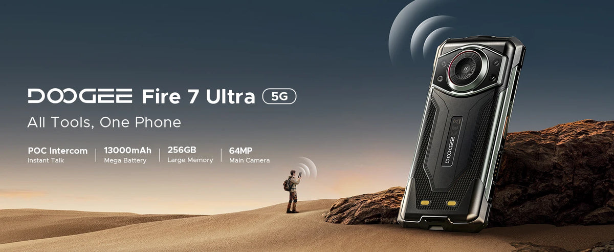 DOOGEE Fire 7 Ultra 5G Rugged Phone POC Walkie Talkie Mobile Phone 13000mAh Battery 32GB RAM (8+24) 256GB ROM Dimensity 6300 NFC