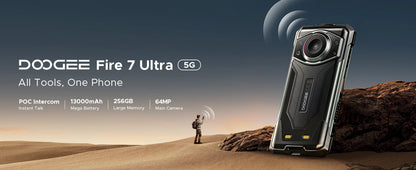 DOOGEE Fire 7 Ultra 5G Rugged Phone POC Walkie Talkie Mobile Phone 13000mAh Battery 32GB RAM (8+24) 256GB ROM Dimensity 6300 NFC