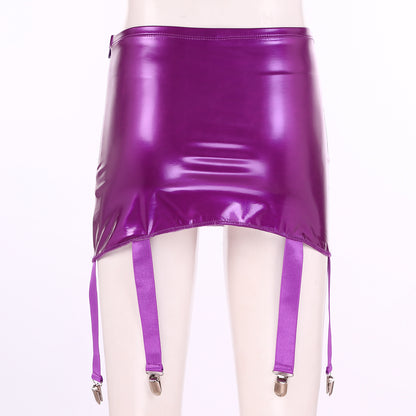 Women's Garter Straps Pencil Skirts Patent Leather Wet Look Garter Belt Short Mini Skirts with Buckle Clips Sexy Clubwear Party