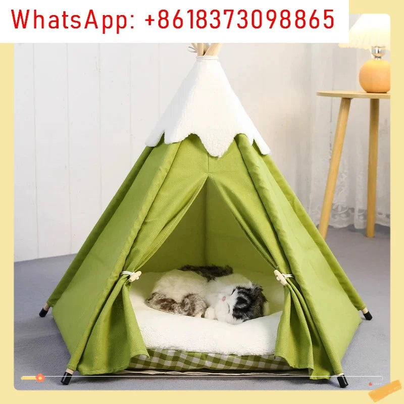 Pet Teepee Tent for Small Dogs or Cats Puppy Sweet Bed w/Thick Plush Pad Washable Dog or Cat Houses