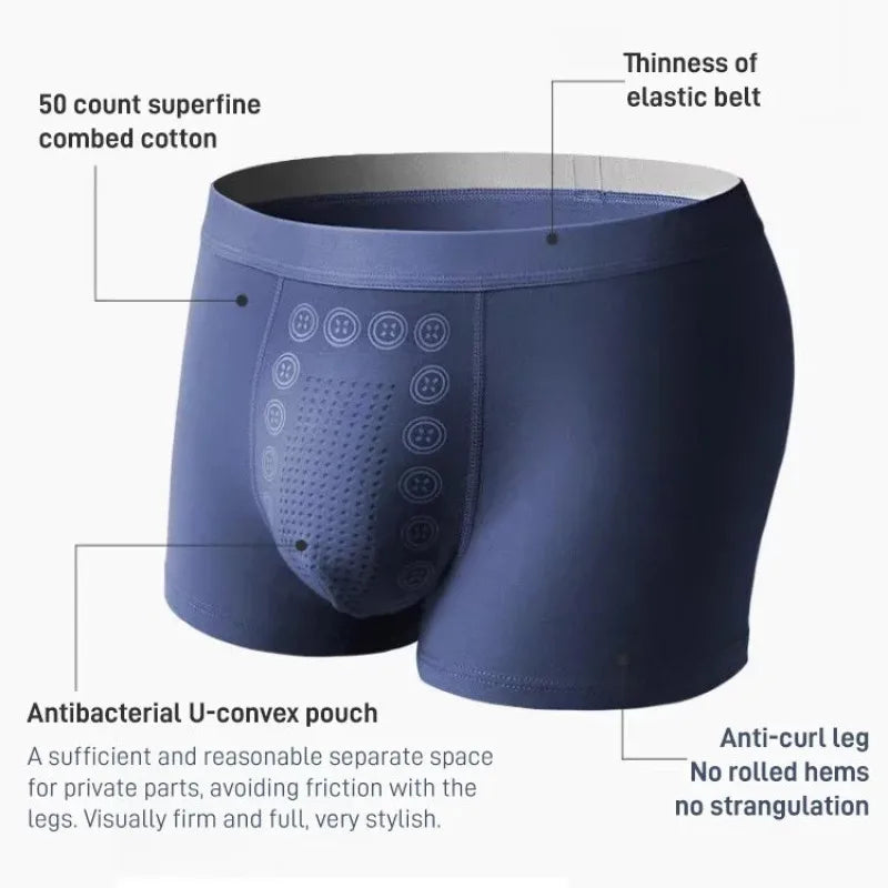 5 pcs Men's Boxer Briefs with Massage Beads Magnetic Therapy Mid Waist Breathable Quick Dry Men's Underwear for Sports Fitness