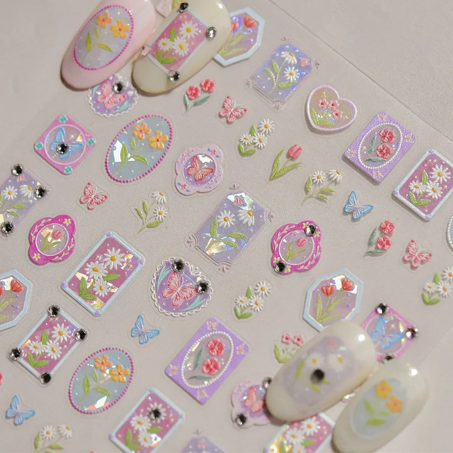 White Flower Petal Cherry Blossom Peach Blossom Falling Petal Floral Gradient 5D Self Adhesive Nail Art Sticker Manicure Decals