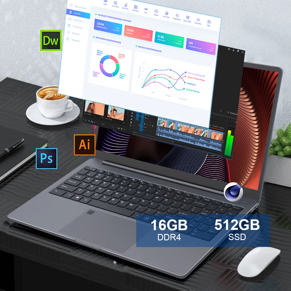 Ninkear A15 Pro Laptop 15.6 Inch FHD IPS AMD Ryzen 5 5500U 16GB RAM 512GB SSD Metal Notebook Fingerprint Unlock Backlit Keyboard WiFi 6 USB-C PD 65W Fast Charge Windows 11 Portable Computer EU Plug