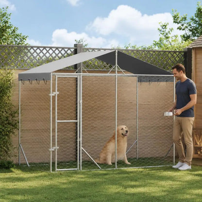 Outdoor Dog Kennel 3 x 1.5 x 2.5m Galvanized Steel Mesh Run With Lockable Door For Garden Animals For Outdoors