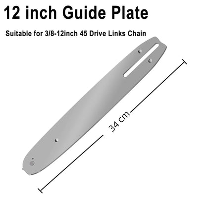 12" Guide Bar & 45 Link Chain Set 3/8"LP Pitch 0.050" Groove Width Rounded Teeth Alloy Chainsaw Components 12 Inch Electric Saw