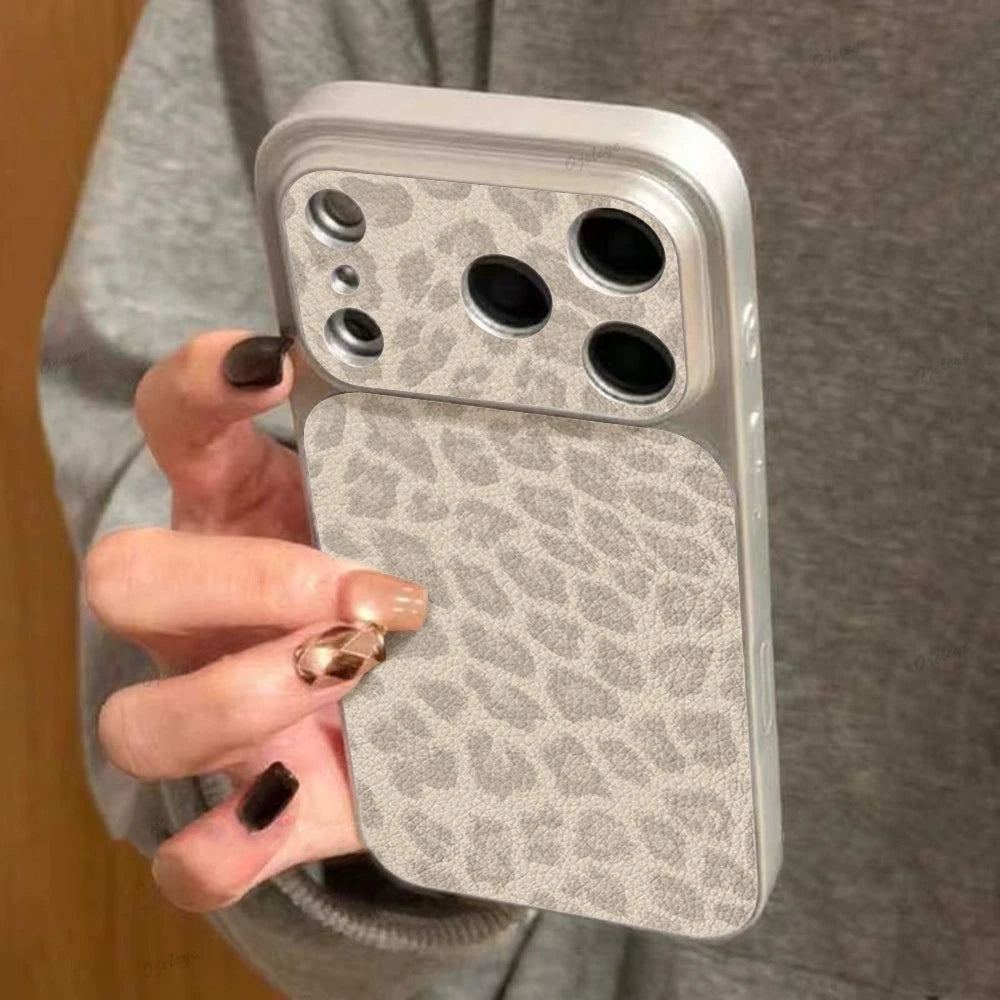 Luxury Leopard Print Cortex Leather Phone Case For iPhone 17 Pro Max 12 13 14 15 16 11 Cases Shockproof Bumper Back Cover Funda
