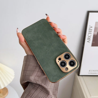 Leather Phone Case For Iphone 13 11 12 14 15 16 17 ProMax Plus Electroplated Frame Lambskin Phone Shell For IPHON 15 16 17Promax
