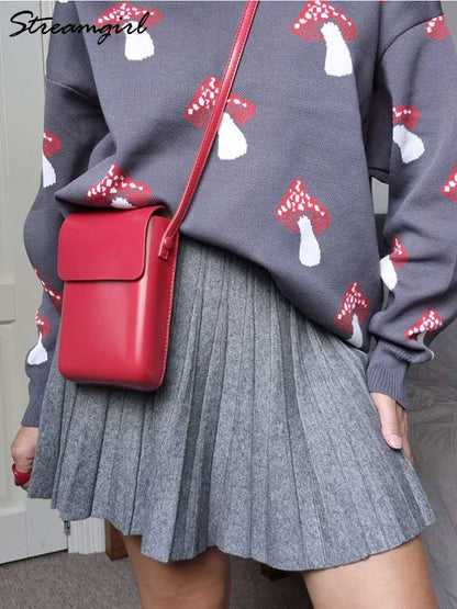 Autumn Knit White Mini Pleated Skirts For Women A Line Skirt Gray High Waist Women Knitted Pleated Short Skirts Korean Fashion