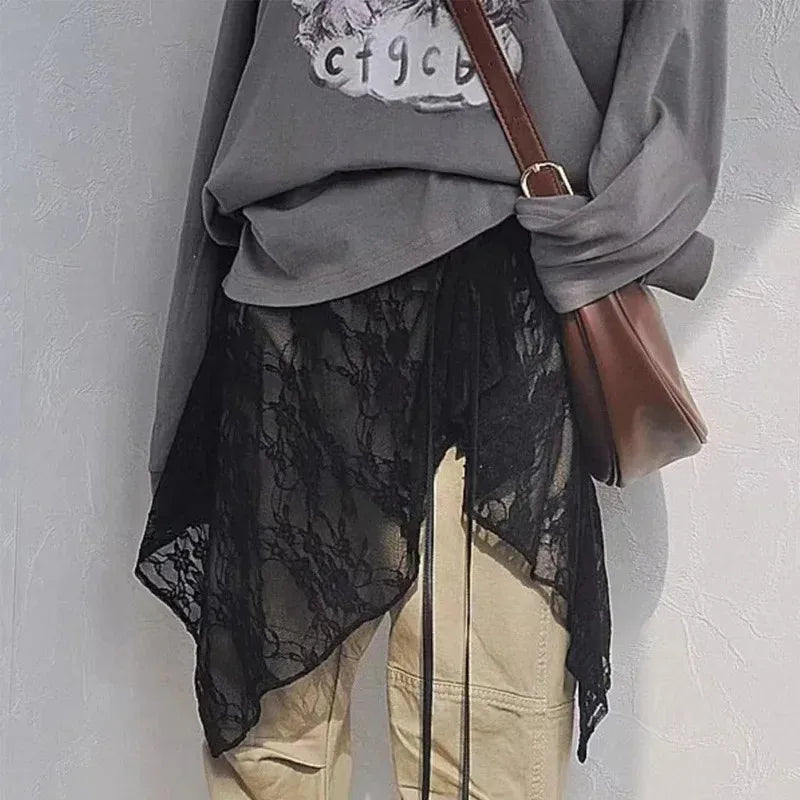Women Y2K Korean Lace Mini Layered Skirt Streetwear Lace Up Ruffles Harajuku High Waist Pleated Ladies Jupe Skirts Clothes