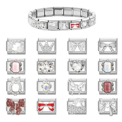 Y2K Butterfly Bow Knot Heart Star Moon Zircon Daisy Cross Italian Charm Links Fit 9mm Stainless Steel Bracelet DIY Making Gifts