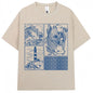 Japanese Style Hokkaido Wave Vintage T-shirt Men Women Harajuku Fashion High Quality T Shirts Oversized Cotton Summer Tee Shirt