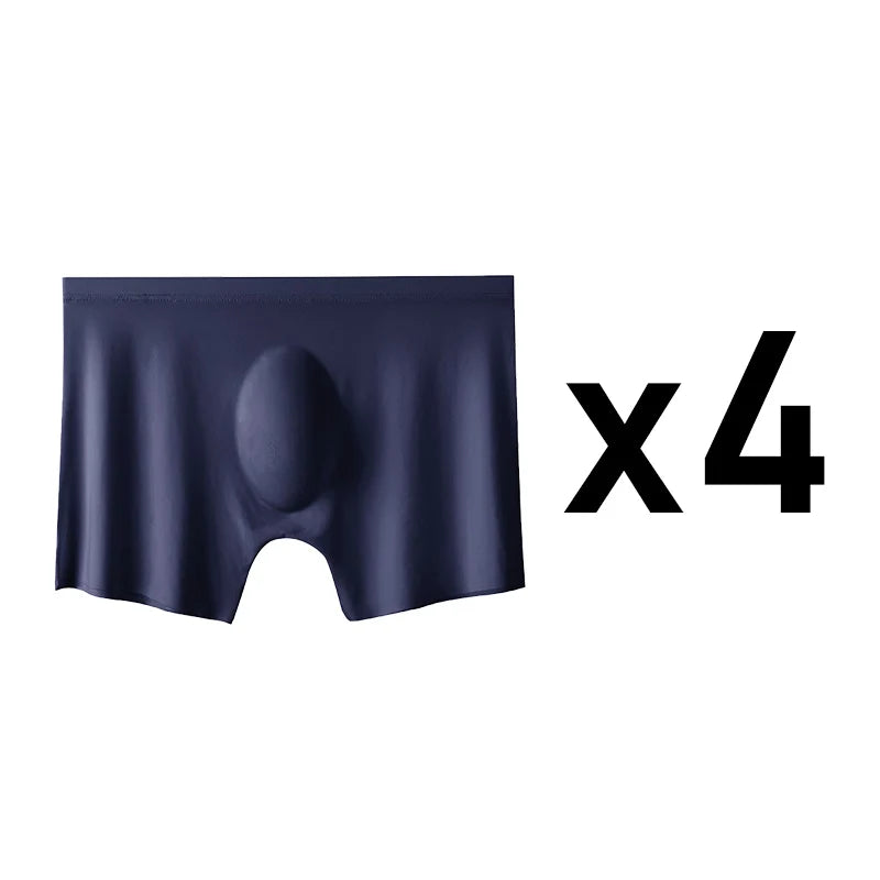 4PCS Men's Ice Silk Ultra-thin Seamless Shorts Sexy Lingerie Solid Breathable Boxers Briefs Men Underpants