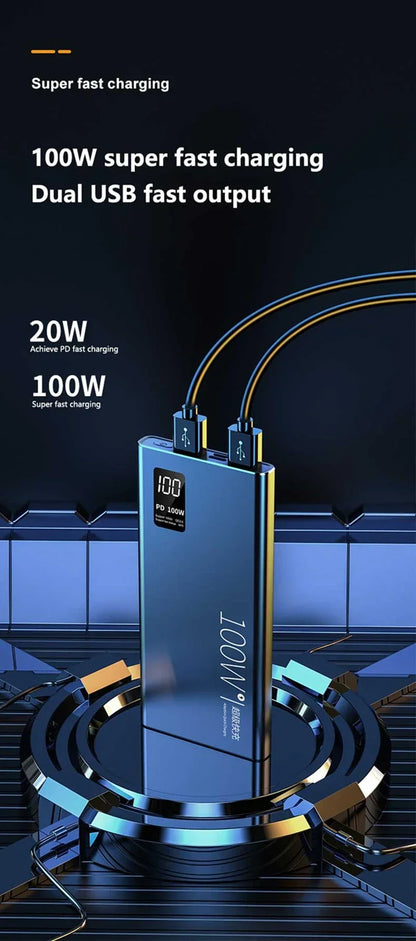 Lenovo 200000mAh Power Bank High Capacity 100W Super Fast Charging Portable External Battery With LED Digital Display For iphone