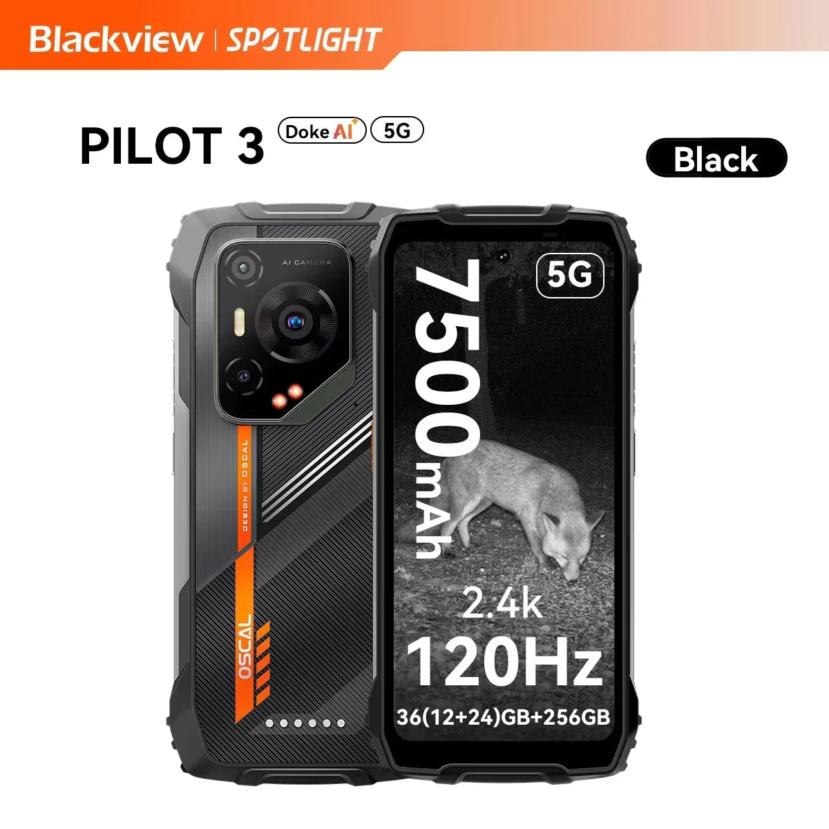 Blackview OSCAL PILOT 3 5G Mobile Phones AI Rugged Smartphone MTK 6300, 6.78' 2.4K Display 120Hz, 12GB 256GB, 7500mAh Phones
