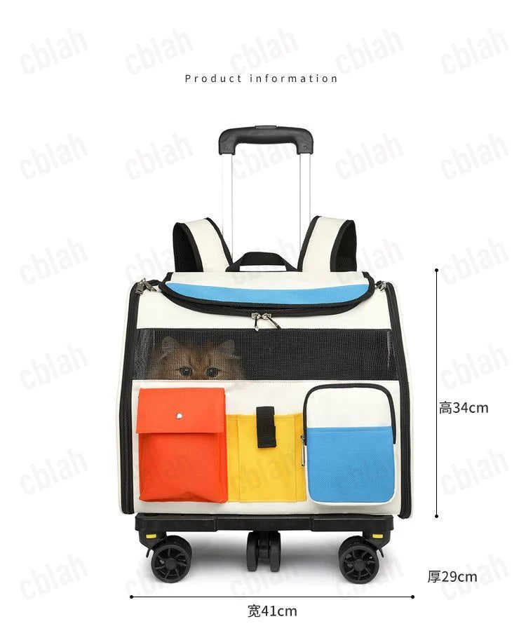 2-in-1 Rolling Pet Carrier Backpack with Wheels, Large Foldable Travel Bag for Dogs and Cats, Ventilated Backpack Carrier