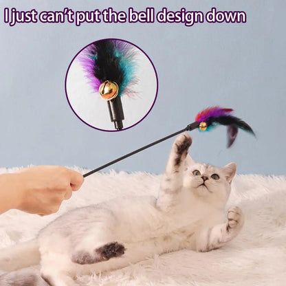 Long Pole Feather Cat Teaser Toy Colorful Interactive Kitten Wand Stick Bite-Resistant Pet Teasing Training Supplies