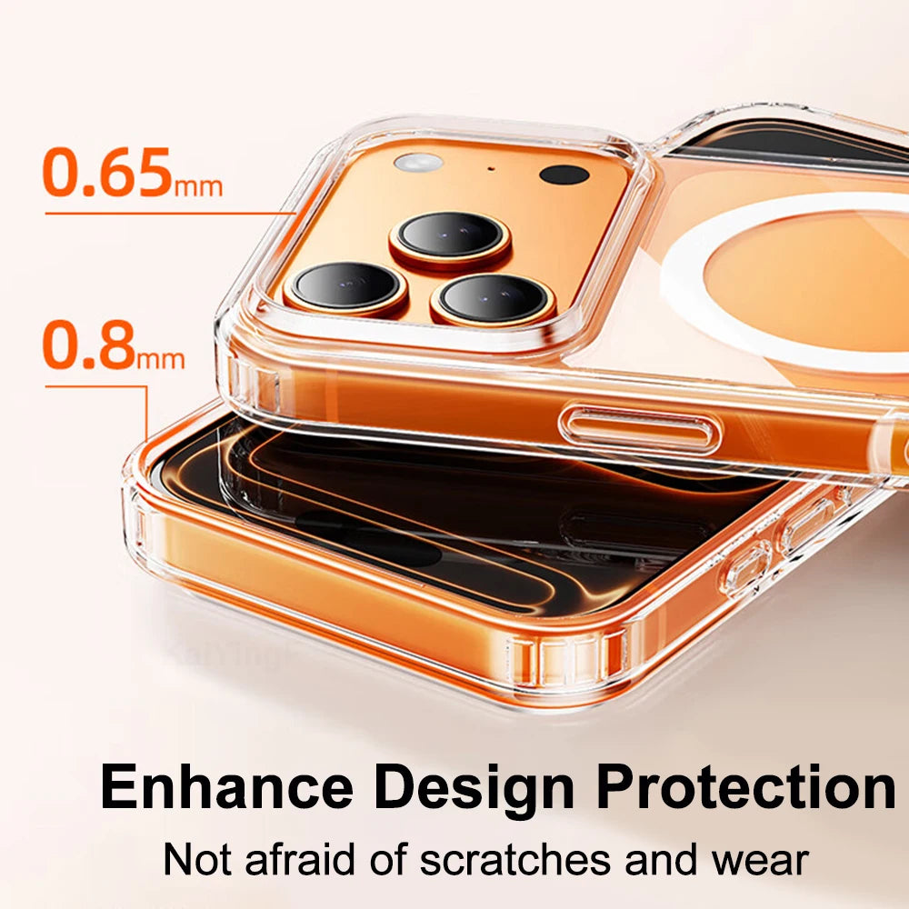 Magnetic Phone Case For iPhone 17 16 15 14 13 12 11 Pro Max Plus for Magsafe Wireless Charging Transparent Shockproof Back Cover