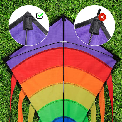 Rainbow Strip Spliced Diamond Rhombus Kite Lightweight Wind Resistant Fabric Easy Launch Stable Flight Foldable Portable Outdoor Flying Toy for Kids & Adults