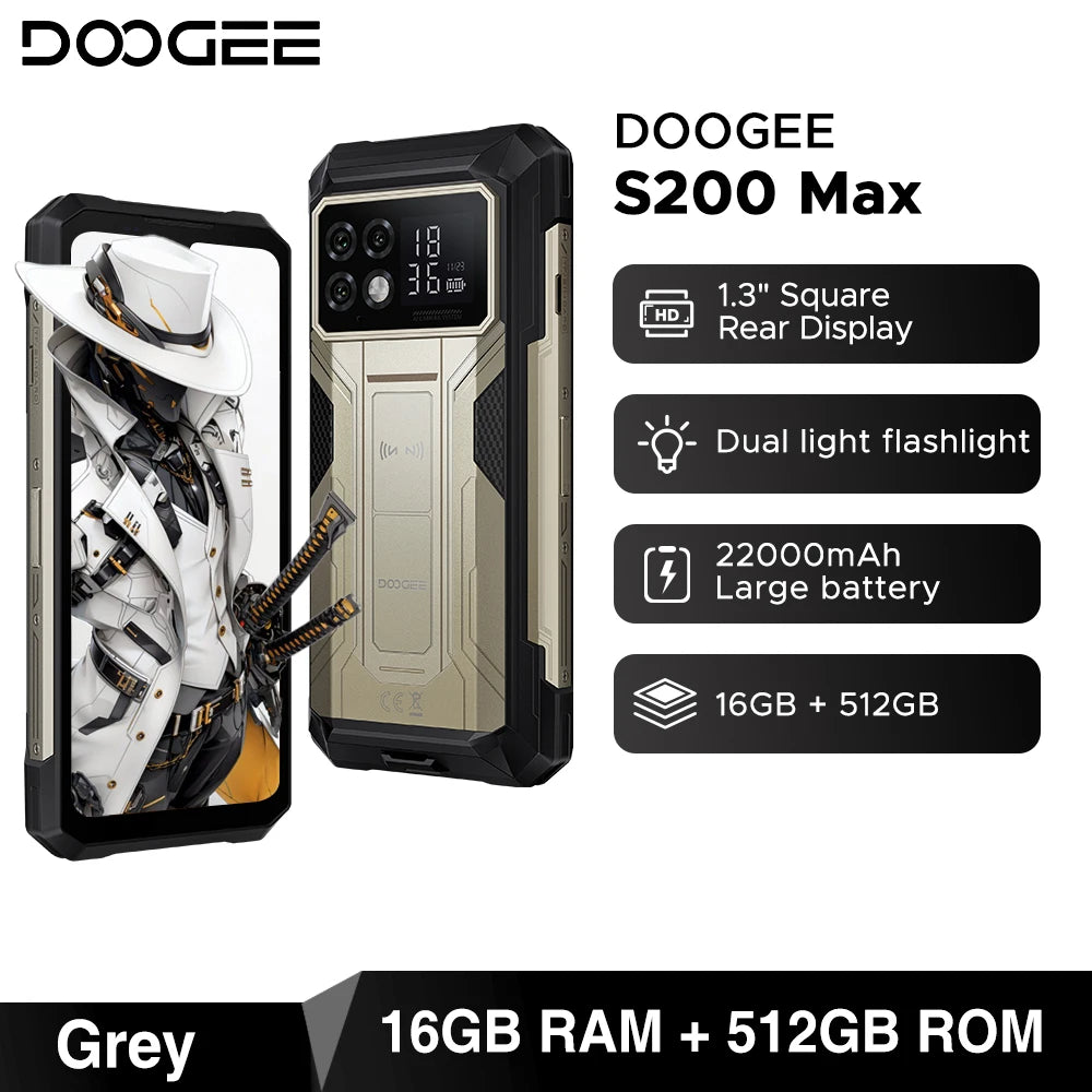 DOOGEE S200 Max 5G Rugged Phone 1.32" Rear Display Dual light Flashlight 22000mAh Battery 66W 6.72” 120Hz 16GB 512GB Smartphone