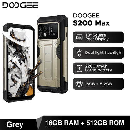 DOOGEE S200 Max 5G Rugged Phone 1.32" Rear Display Dual light Flashlight 22000mAh Battery 66W 6.72” 120Hz 16GB 512GB Smartphone
