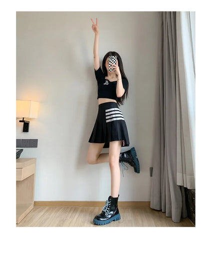 Korea Style Fashion Black Pleated Skirt for Girls Grey A Line High Waist Y2k Mini Saias Casual Women's Skirt Spring Summer