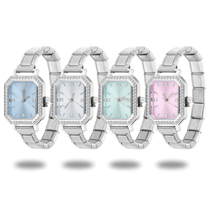 Fashion High Quality Men Women's Stainless Steel Square Round Shiny Zircon Watch Bracelet For Friend Birthday DIY Jewelry Gift