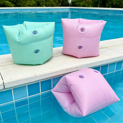 2pc New Macaron Color Inflatable Arm Float Bands For All Age Swimming Arm Rings，PVC Water Floating Sleeves, Summer Swimming Trai