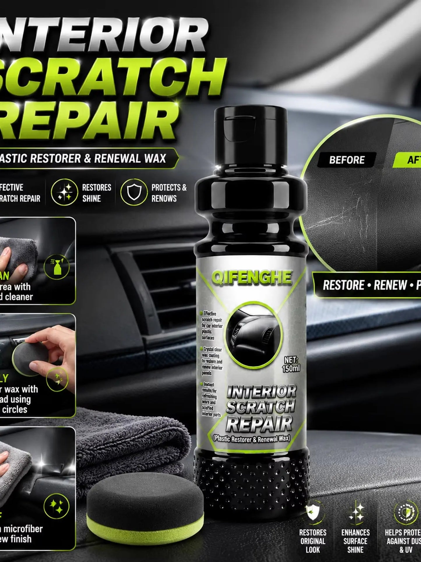 150g 2-in-1 Plastic & Rubber Restorer Paste, Multi-Purpose Car Interior Exterior Care Cream, Scratch Remover Anti-Aging Fade Pre