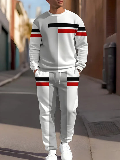 Autumn Casual Men's Long-Sleeve Set Trendy Gradient Print Outdoor Crew Neck Long-Sleeve Top & Casual Pants Two-Piece Set