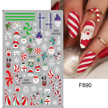 1PCS New Christmas Decorations 2023 New Year Nail Stickers Press on Nails Laser Snowflake Christmas Tree 3D Nail Decal