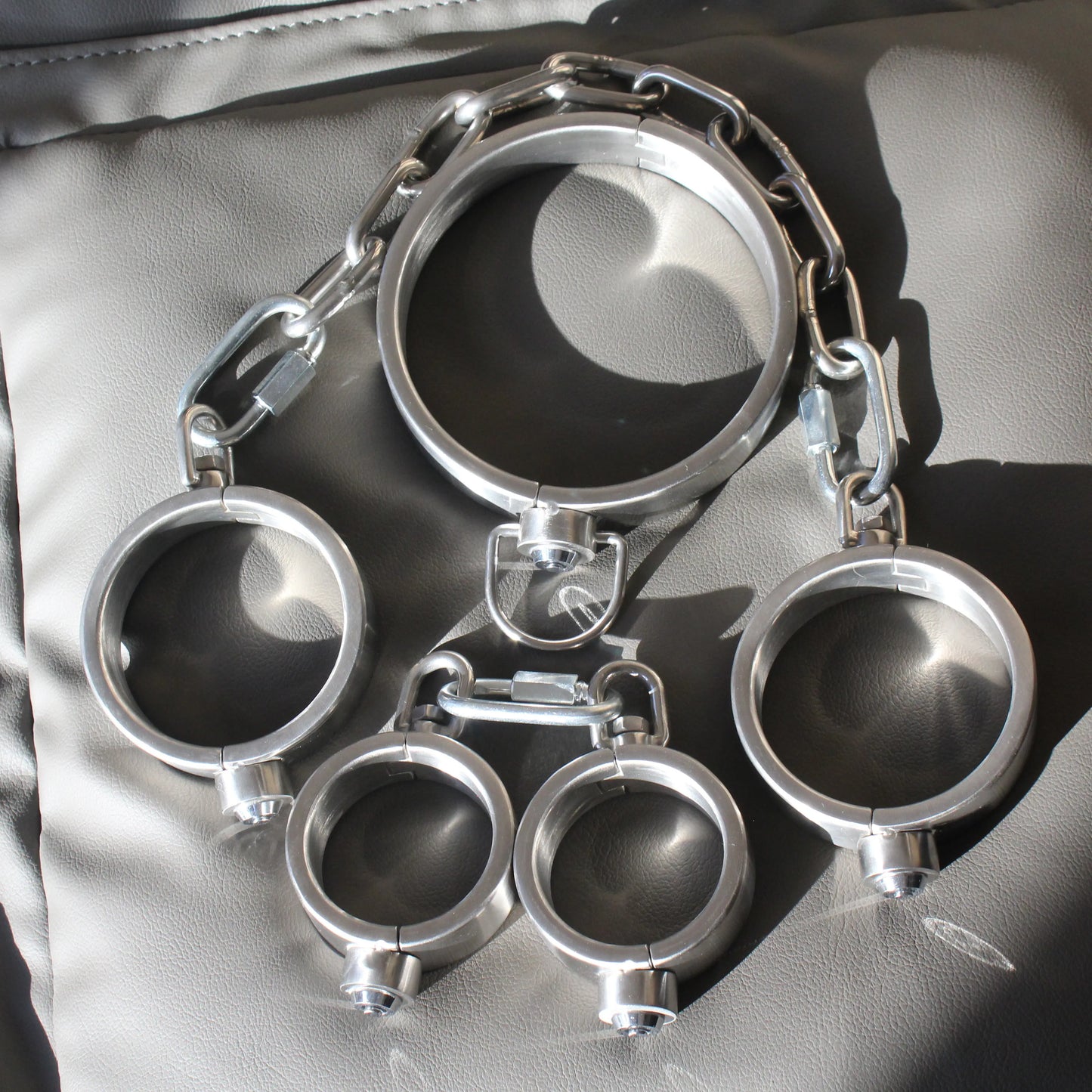 Heavy Duty Stainless Steel Handcuffs Ankle Cuffs Neck Collar Press Lock BDSM Restraints Bondage Adult Games Sex Toys for Couples