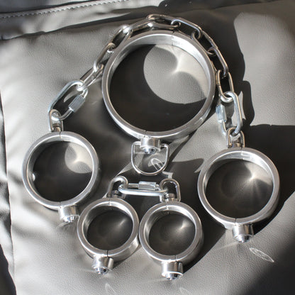 Heavy Duty Stainless Steel Handcuffs Ankle Cuffs Neck Collar Press Lock BDSM Restraints Bondage Adult Games Sex Toys for Couples
