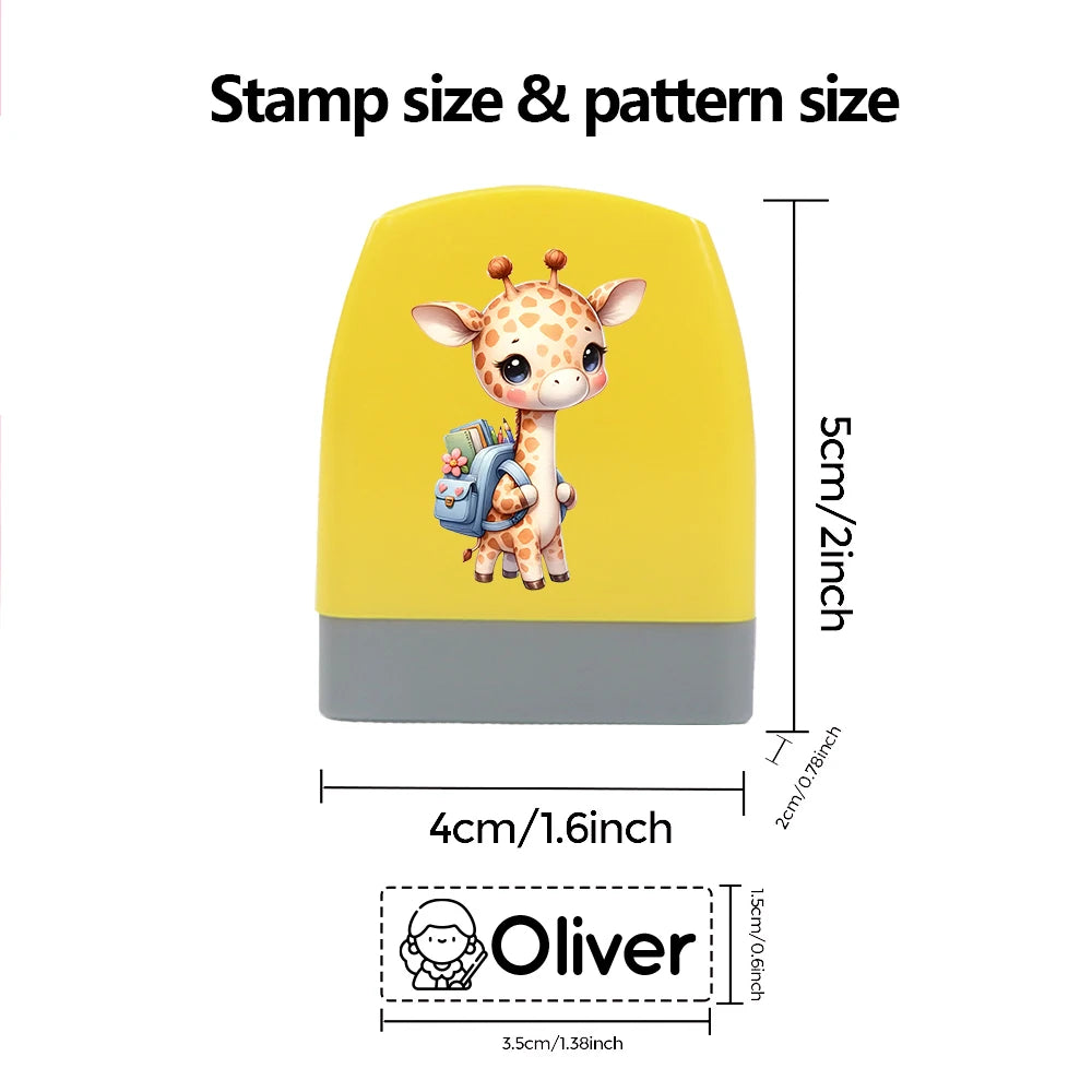 Cartoon Giraffe Customized Name Stamps for Kids,Personalized Waterproof Stamp for Clothing Name Seal for Student&Child