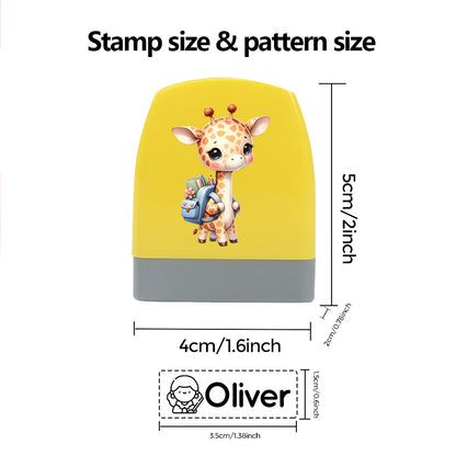 Cartoon Giraffe Customized Name Stamps for Kids,Personalized Waterproof Stamp for Clothing Name Seal for Student&Child