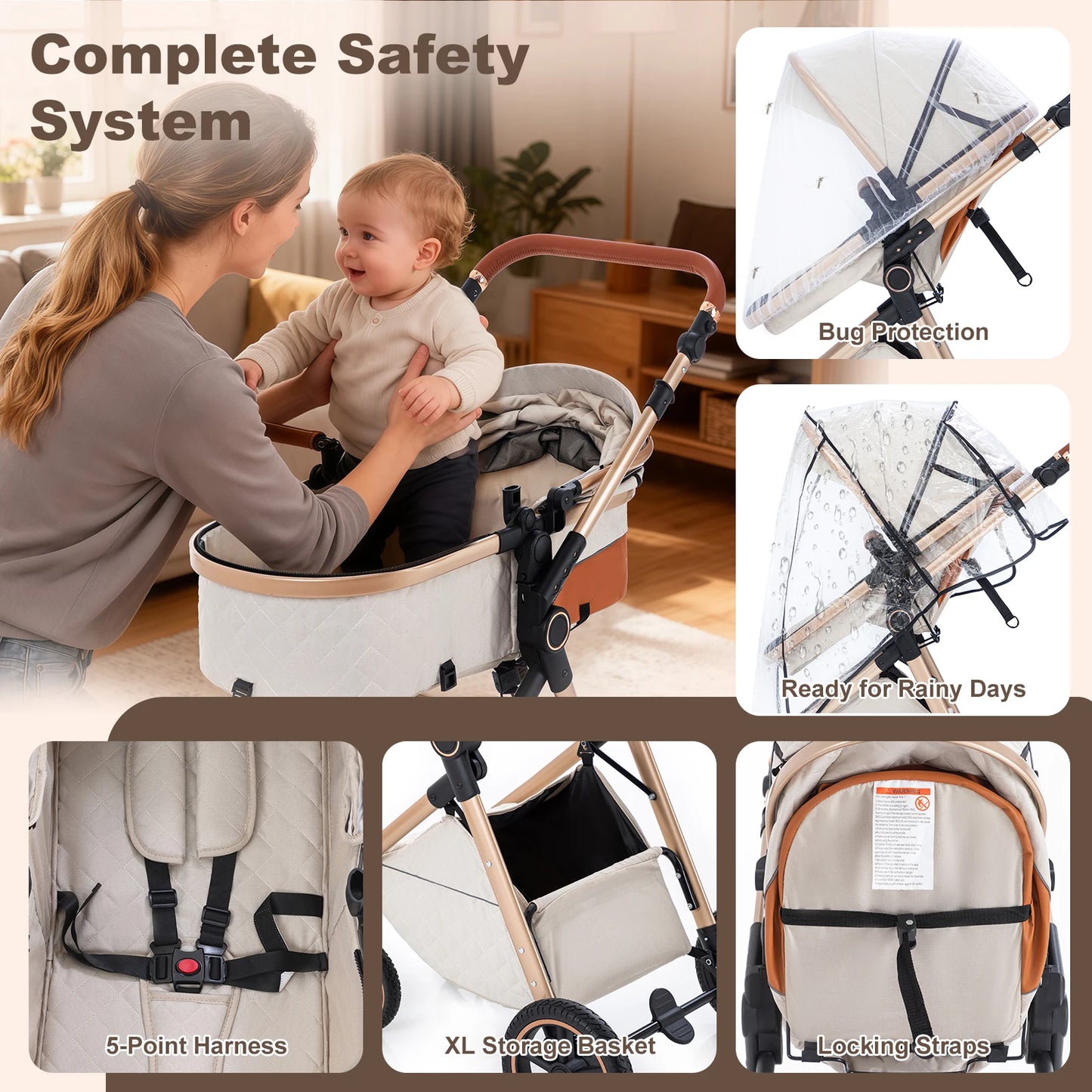 Luxury Baby Stroller 3 in1 Portable Baby Carriage Folding Prams High Landscape Car for Newborn Baby Adjustable Handle travel