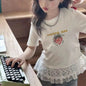 Childrens clothing baby girls summer casual lace t-shirt 2025 short sleeved Lace splicing new white tops 3-12 kids clothes
