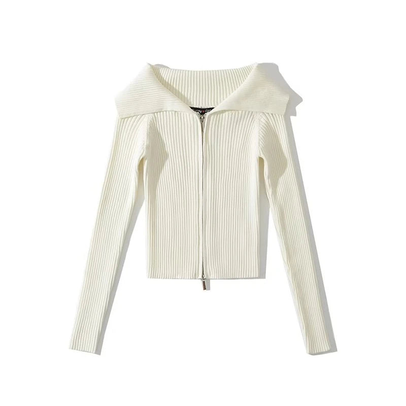LUNDUNSHIJIA 2026 New Autumn Women Elegant Thickened Zipper Sweaters For Women Rose Red Fashion Short Female Cardigan 4 Colors