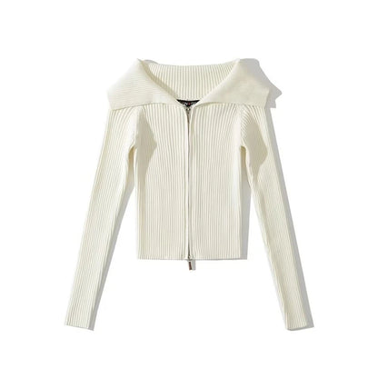 LUNDUNSHIJIA 2026 New Autumn Women Elegant Thickened Zipper Sweaters For Women Rose Red Fashion Short Female Cardigan 4 Colors