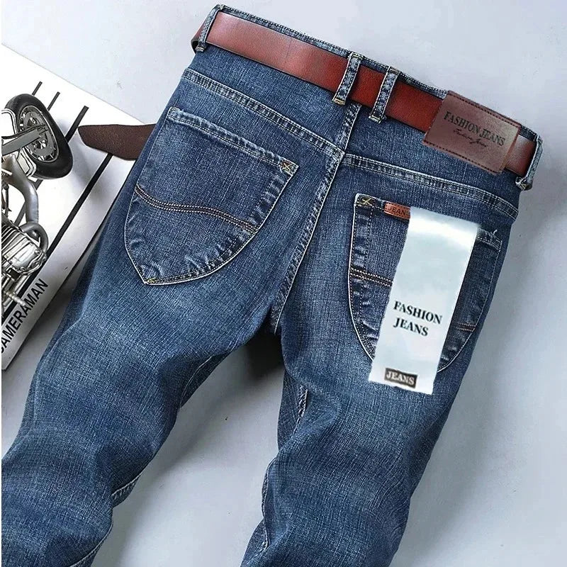 2026 Top Brand Washed Jeans Trousers Four Season Men's High Quality Jeans Business Casual High Waist Denim Pants