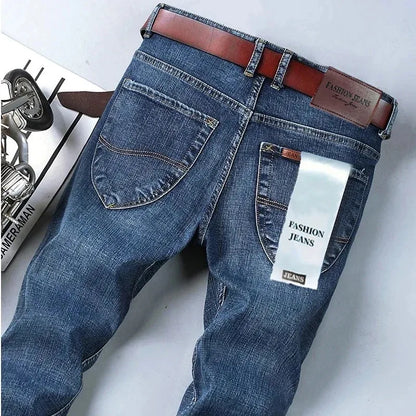 2026 Top Brand Washed Jeans Trousers Four Season Men's High Quality Jeans Business Casual High Waist Denim Pants